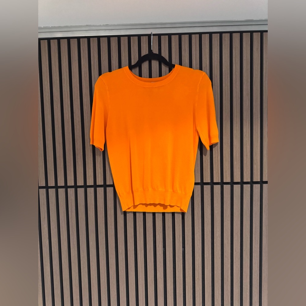 Zara Bright Orange Short Sleeve Knit Top